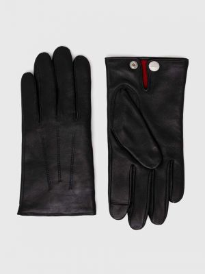 Czarne rękawiczki skórzane Hugo