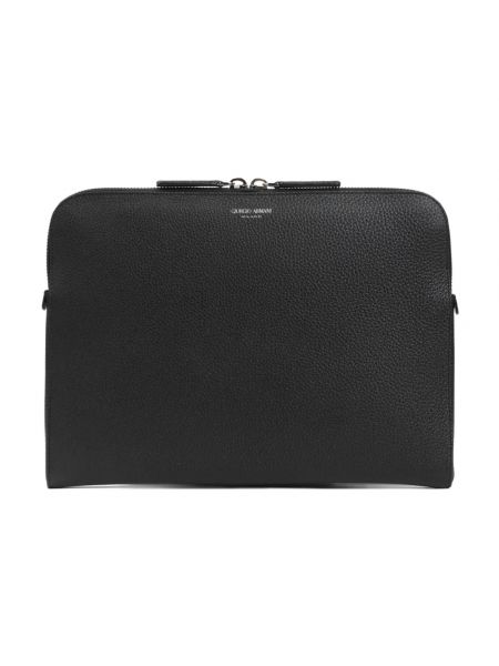 Czarna torba na laptopa skórzana Giorgio Armani
