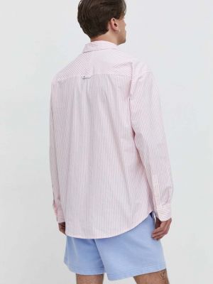 Laza szabású pamut farmer ing Tommy Jeans rózsaszín