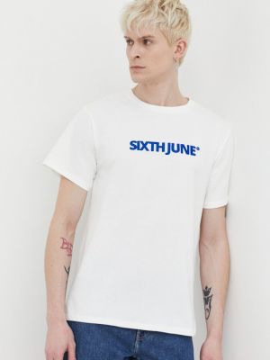 Памучна тениска с дълъг ръкав с апликация Sixth June бяло