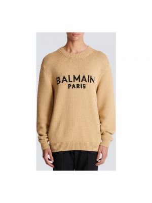 Sweter z wełny merino Balmain beżowy