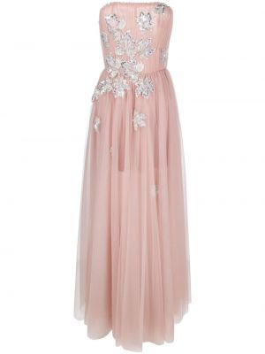 Μάξι φόρεμα με παγιέτες από τούλι Dina Melwani ροζ