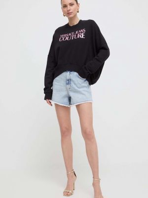 Pamučna hoodie s kapuljačom Versace Jeans Couture crna