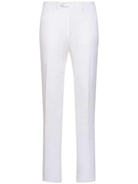 Lněné kalhoty Kiton bílé