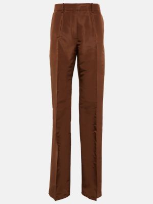 Копринени прав панталон с висока талия Valentino кафяво