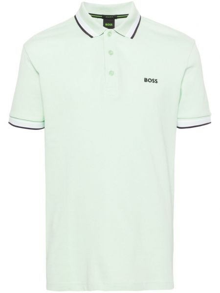 Памучна поло тениска бродирана Boss зелено