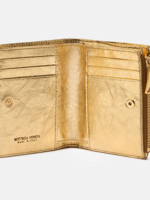 Kožni kožni novčanik s patentnim zatvaračem Bottega Veneta zlatna