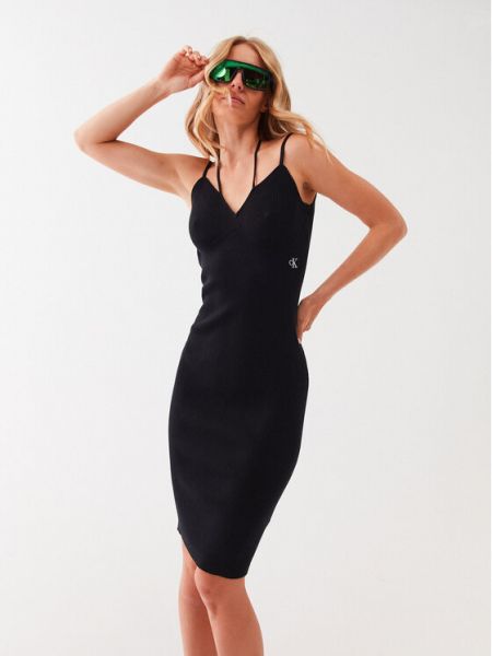 Трикотажное приталенное платье Calvin Klein черное