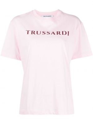 Βαμβακερή μπλούζα με σχέδιο Trussardi ροζ