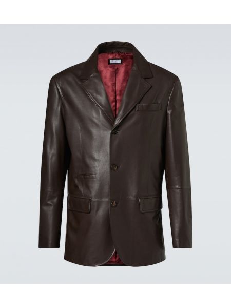 Lær blazer Brunello Cucinelli brun