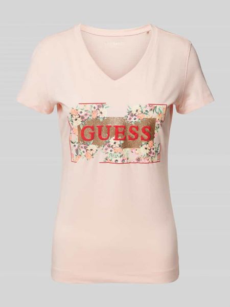 Koszulka z nadrukiem w kwiatki Guess różowa