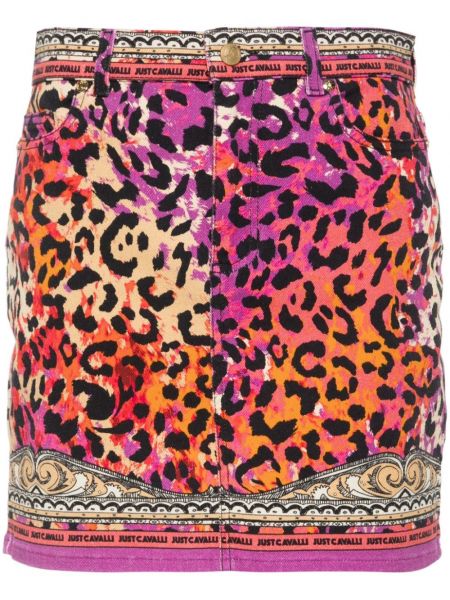 Traper suknja s printom s leopard uzorkom Just Cavalli ljubičasta