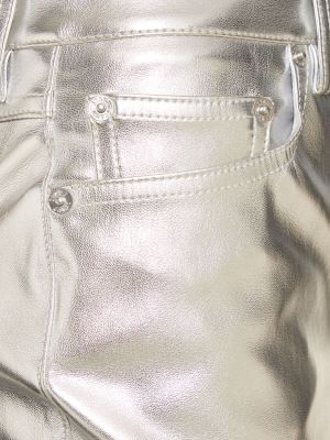Pantaloni cu picior drept din piele din piele ecologică Staud argintiu