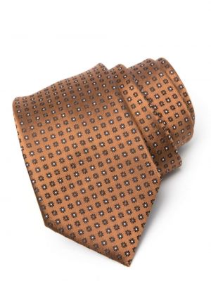 Jedwabny krawat w kwiatki z nadrukiem Zegna brązowy