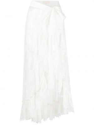 Květinové asymetrická sukně s výšivkou Waimari - bílá