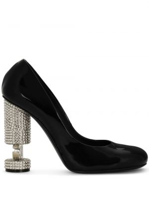 Кожени полуотворени обувки с кристали Dolce & Gabbana черно