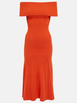 Viskózové midi šaty Self-portrait oranžová
