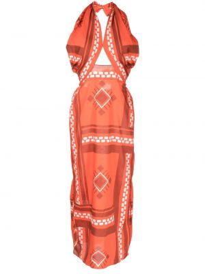 Midi šaty s potiskem s tropickým vzorem Johanna Ortiz oranžové
