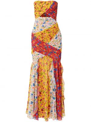 Květinové dlouhé šaty s potiskem Carolina Herrera žluté