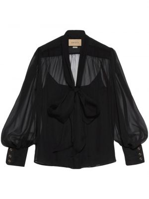 Прозрачна копринена блуза Gucci черно