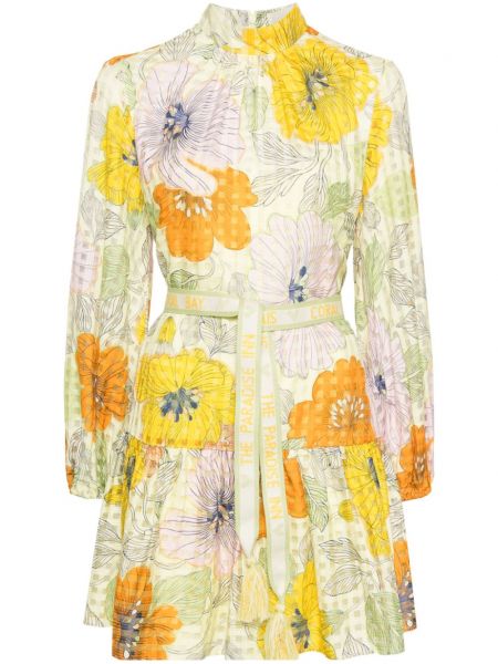 Kockované kvetinové mini šaty Alemais žltá