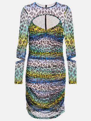 Mrežasta haljina s printom s leopard uzorkom Ganni