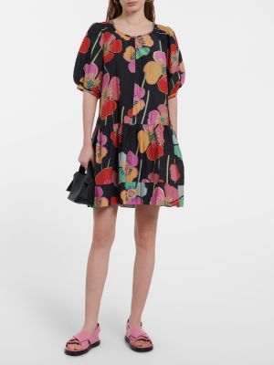 Žametna mini obleka iz rebrastega žameta s cvetličnim vzorcem Velvet