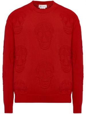 Maglione di cotone in tessuto jacquard Alexander Mcqueen rosso