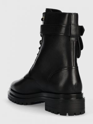 Kožené kotníkové boty na podpatku na plochém podpatku Lauren Ralph Lauren černé