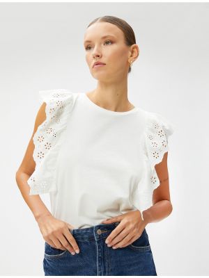 Bavlněné tričko s výšivkou Koton bílé