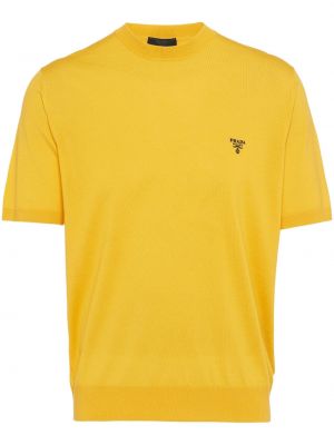 Haftowana koszulka wełniana Prada żółta