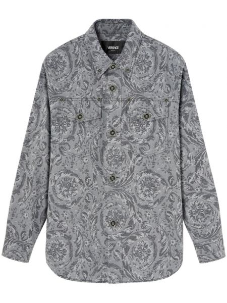 Kvetinová bavlnená košeľa s potlačou Versace sivá