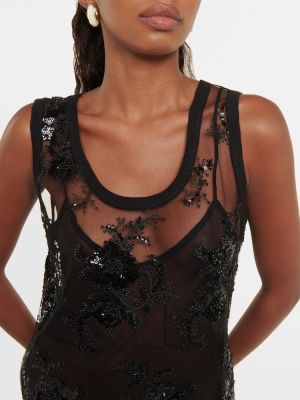 Midi šaty s výšivkou so sieťovinou Dodo Bar Or čierna