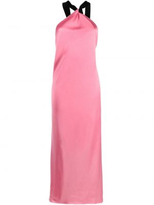 Saténové koktejlové šaty s mašlí Del Core růžové
