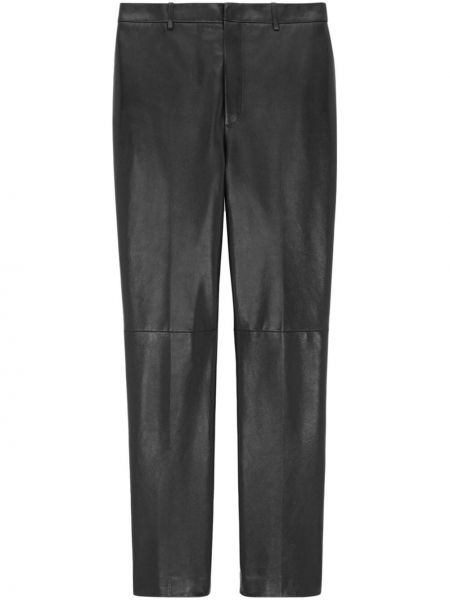 Pantalon taille haute en cuir Saint Laurent noir