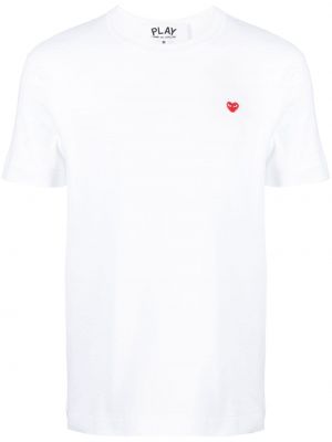 Bavlněné tričko s výšivkou se srdcovým vzorem Comme Des Garçons bílé