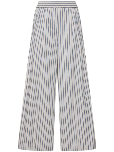 Ριγέ βαμβακερό παντελόνι σε φαρδιά γραμμή Brunello Cucinelli μπλε