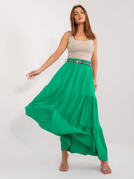 Maksi suknja s volanima Fashionhunters zelena