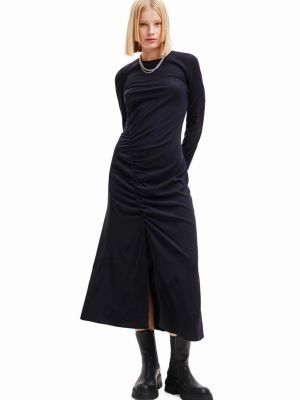 Pletené midi šaty s dlouhými rukávy Desigual černé