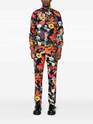 Květinové kalhoty s potiskem Moschino černé