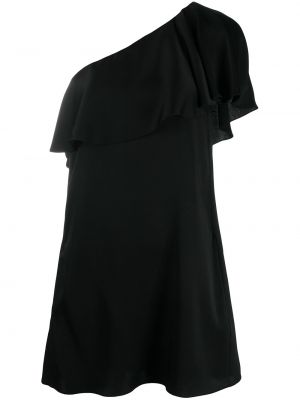Koktejl obleka z volani Saint Laurent črna