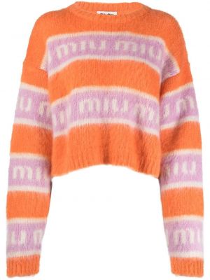 Długi sweter wełniane w paski z długim rękawem Miu Miu - pomarańczowy