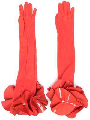 Kvetinové kožené rukavice David Koma červená