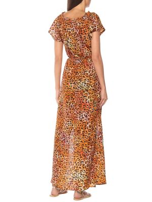 Hodvábne dlouhé šaty s potlačou s leopardím vzorom Anna Kosturova oranžová
