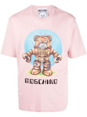 Памучна тениска Moschino розово