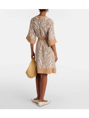 Rochie de mătase cu imagine cu model zebră Max Mara bej