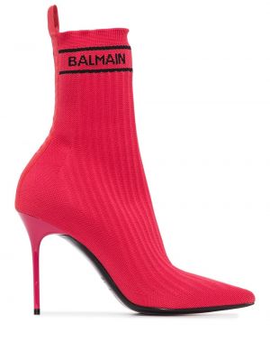 Dzianinowe ankle boots Balmain czerwone