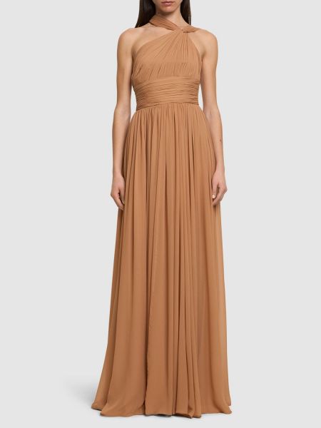 Jedwabna sukienka długa szyfonowa Michael Kors Collection beżowa