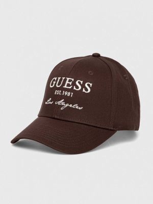 Памучна шапка с козирки с апликация Guess кафяво