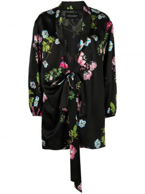 Květinové hedvábné šaty s potiskem Cynthia Rowley černé